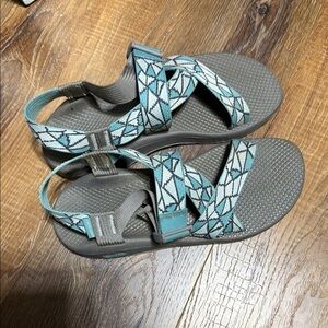 Chaco Women's Teal and Gray Patterned Strappy Sandals